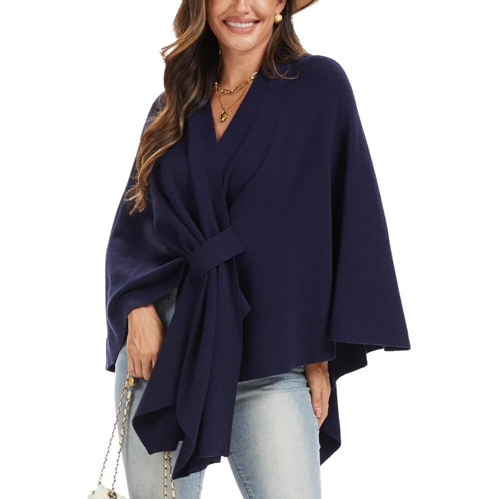 Womens Viscose Polyester Polyamide Open Front Shawl Wrap for Fall Winter